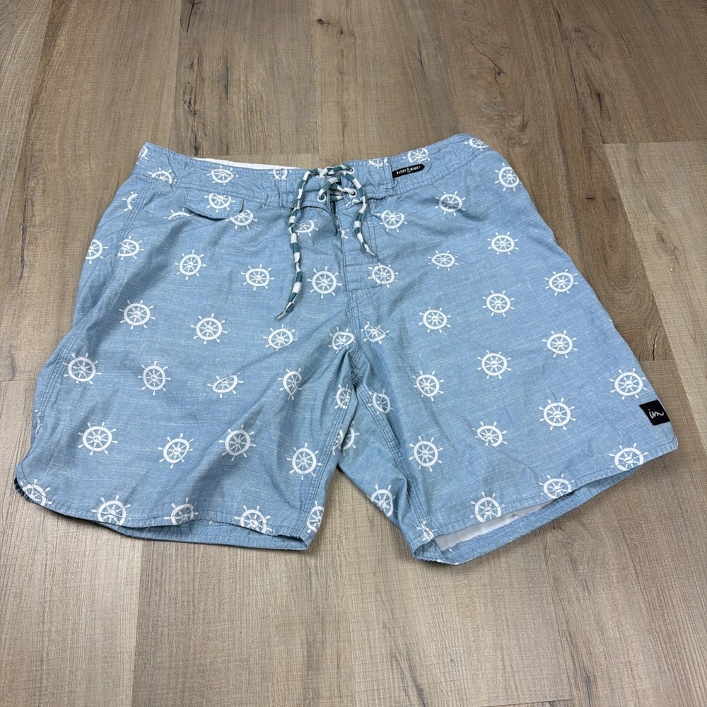 Imperial Motion Board Shorts Size 34 Blue Nautical Ship Wheel‎ Print Surf Swim